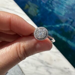 Vintage Estate Diamond Cluster Halo Engagement Ring 14k White Gold Size 7